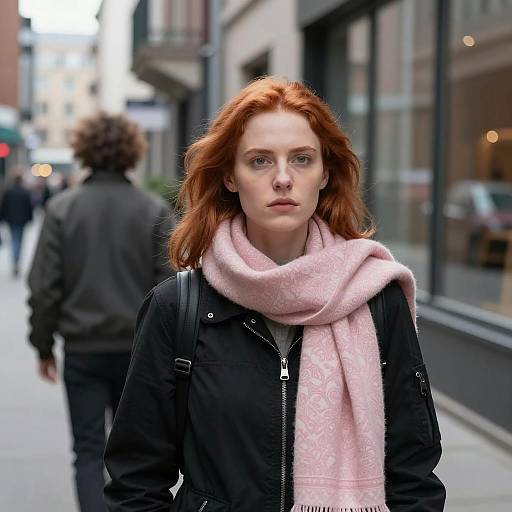 Serious Red-Haired Woman in Alley
