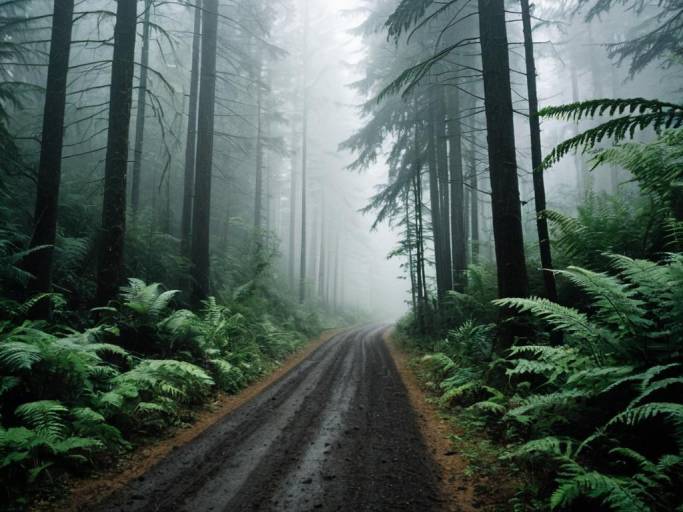 Misty Forest Pathway Wallpaper Design