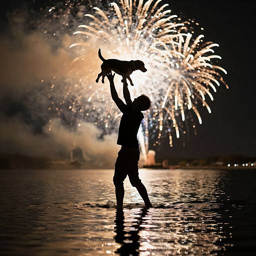 Silhouette of Man Tossing Beagle