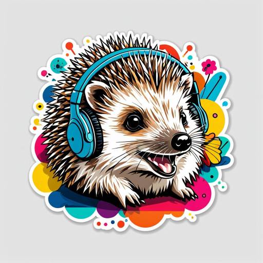 Cheerful Hedgehog with Headphones Sticker