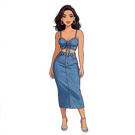 Chic Woman in Denim Midi Dress