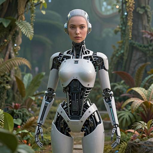 Cybernetic Woman in Virtual Garden