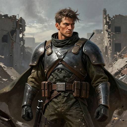 Heroic Soldier in Ruined City