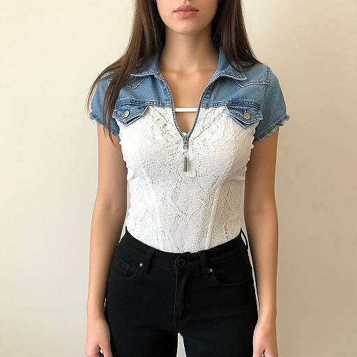 Realistic Casual Woman in Lace Top