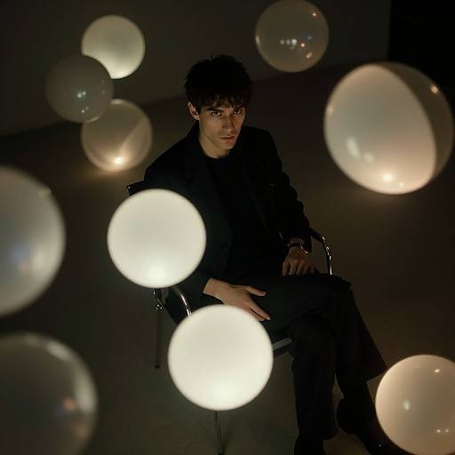 Man Surrounded by Glowing Spheres