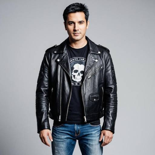 Young Man in Leather Jacket and Graphic T-Shirt
