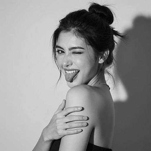 Playful Black-and-White Portrait of Woman