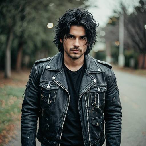 Young Man in Vintage Leather Jacket Outdoors