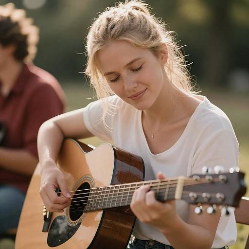 Blonde Woman Playing Guitar Outdoors