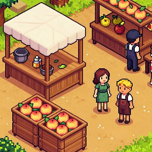 Peach Stardew Pixel Market Scene