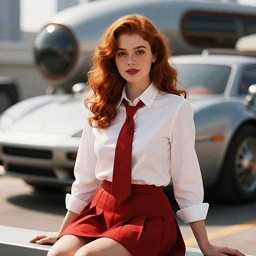 Red-haired Woman in Retro-futuristic Outfit