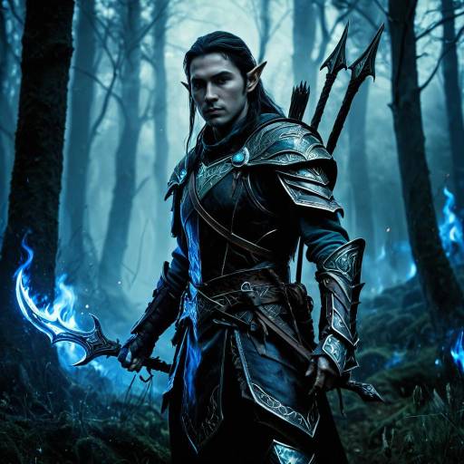 Elven Ranger in Dark Armor with Blue Flaming Sword