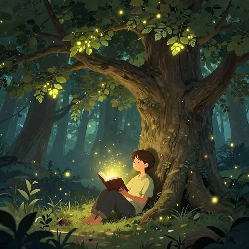 Dreamer Under Enchanted Glowing Tree