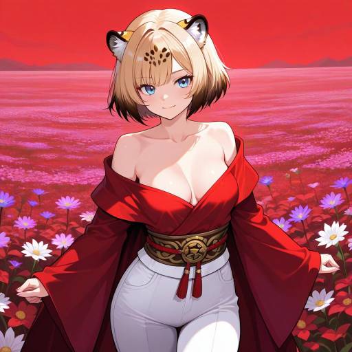 Vibrant Cowgirl in Flower Field Vibrant Cowgirl in Flower Field