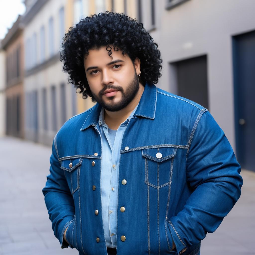 Stylish Man in Denim with Curly Hair