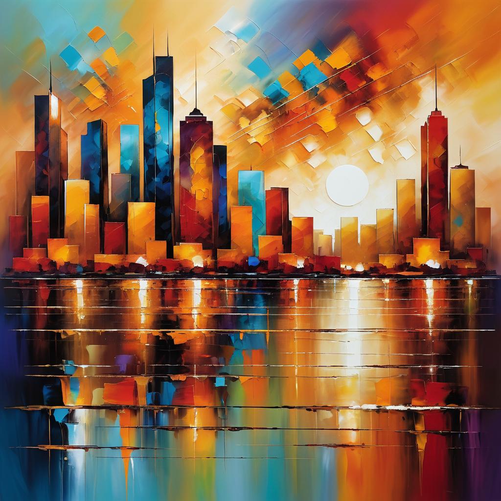 Vibrant Abstract Skyline Over Waterfront