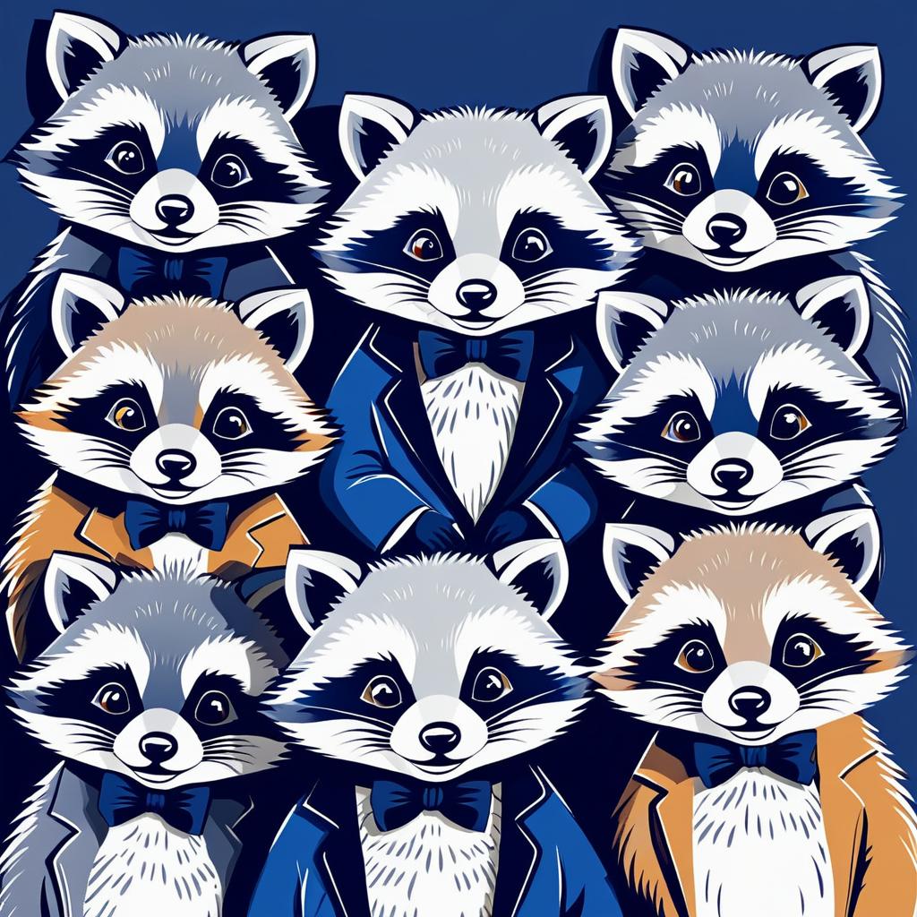 Six Joyful Raccoons in Illustration