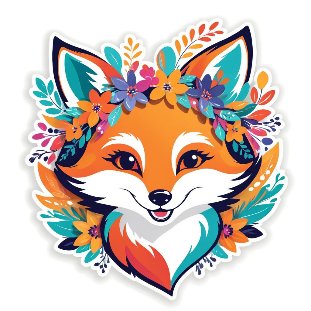 Cheerful Fox with Flower Crown Design