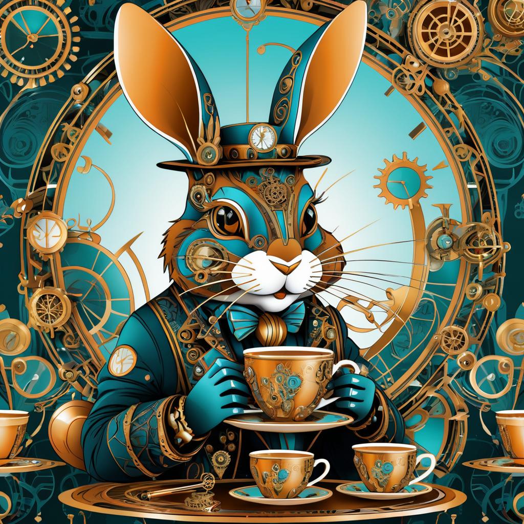 Whimsical Steampunk Rabbit with Latte