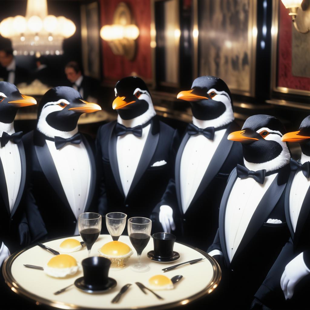 Tuxedo Penguins Dining in 1980s NYC