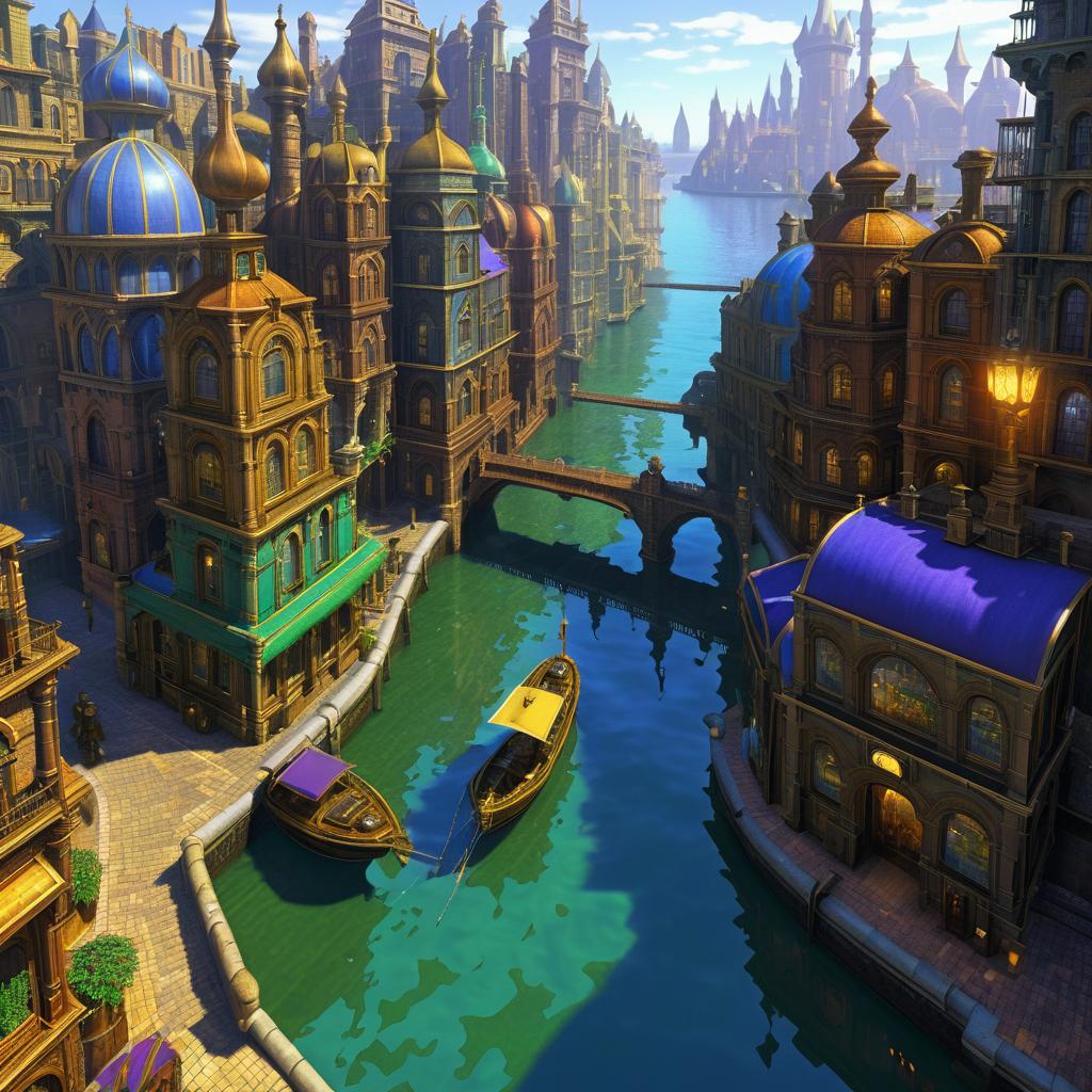 Steampunk Victorian Port Town in Pixel Art