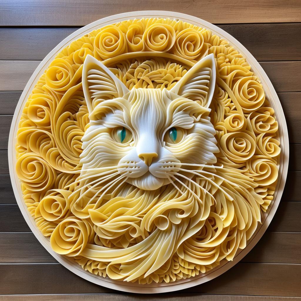 Whimsical Cat Portrait in Pasta Art