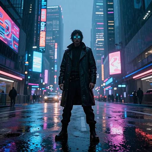 Cyberpunk Cityscape with Lone Figure