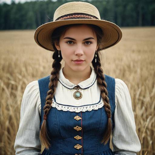 Young Woman in Traditional Dress with Straw Hat