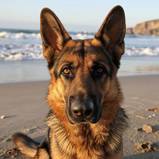 German Shepherd on Beach at Golden Hour
