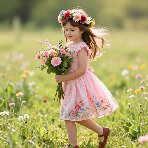 Joyful Girl in Floral Meadow