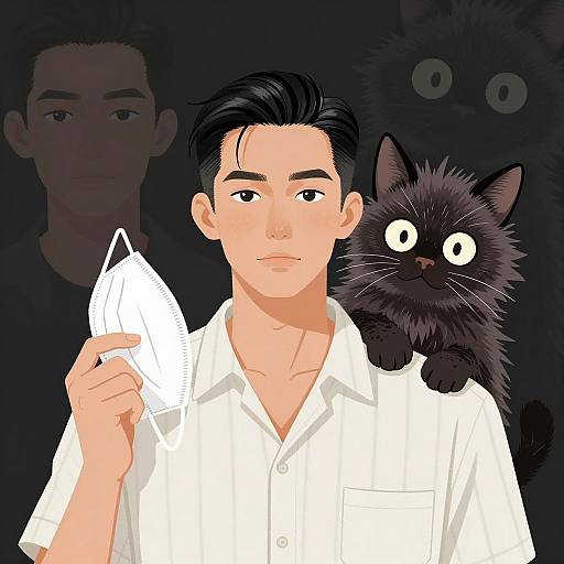 Stylish Man with Eccentric Cat Creature