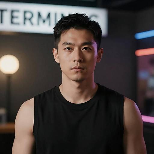 Serious Asian Man in Indoor Setting