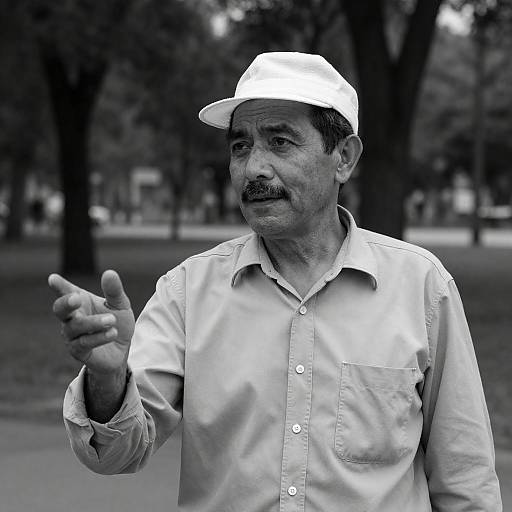 Gritty Black-and-White Park Portrait: Gesturing Man