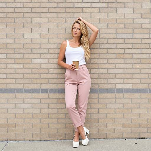 Casual Blonde Woman Beside Brick Wall