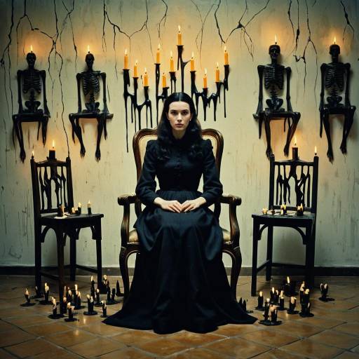 Surreal Gothic Woman with Melting Candle Skeletons