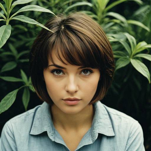 Young Woman with Brown Hair in Greenery