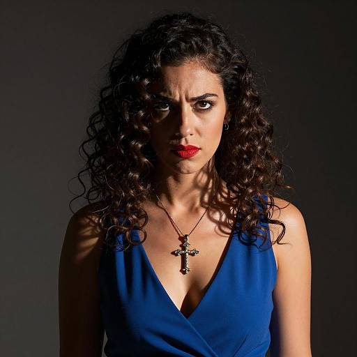 Woman with Curly Hair Wearing Cross Necklace