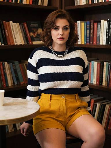 Curvy Woman in Cozy Coffee Shop Nook