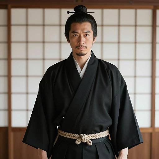 Elegant Samurai Portrait in Traditional Setting
