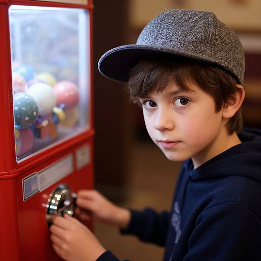 Boy with Working Gumball Machine