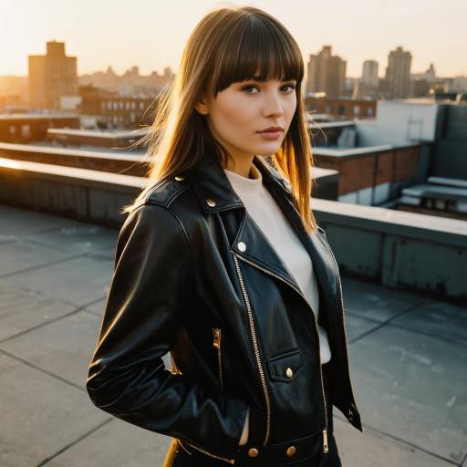 Fashion Model with Bangs on Urban Rooftop