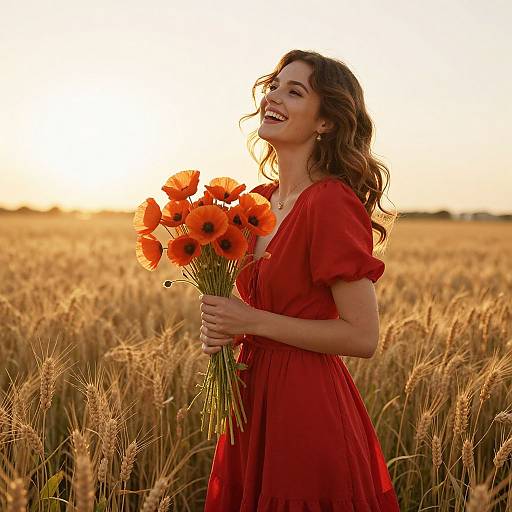 Woman in Red Dress at Sunset