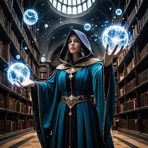 Sorceress Casting Magical Spells in Ancient Library