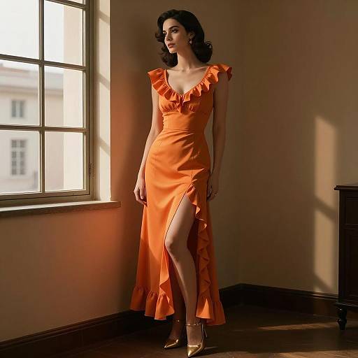 Elegant Woman in Vintage Evening Gown