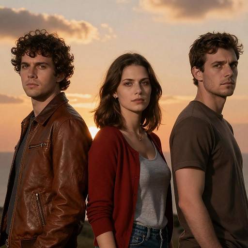 Dramatic Sunset Portrait with Three Figures