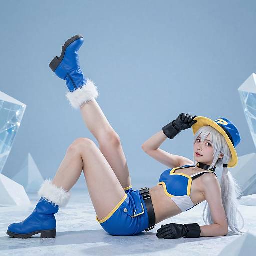 Playful White-Haired Woman in Winter