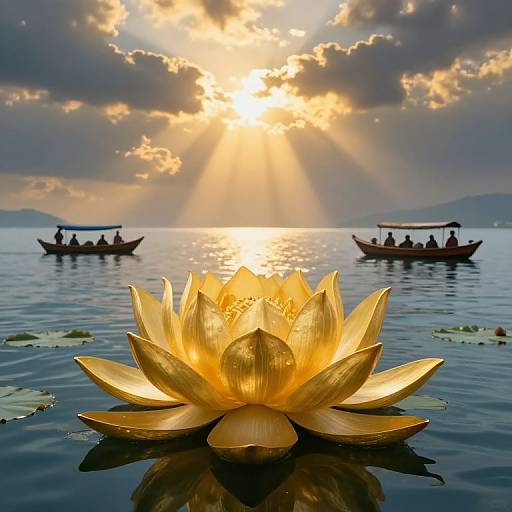 Golden Lotus on Serene Sea