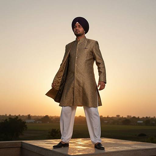 Man in Classic Punjabi Suit at Sunset