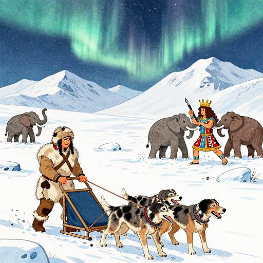 Inuit Hunter and Carthage King in Arctic Landscape