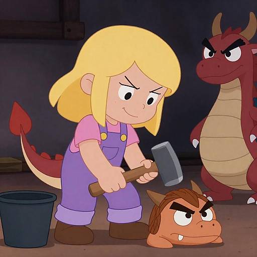 Playful Cartoon: Girl vs Annoyed Dragon